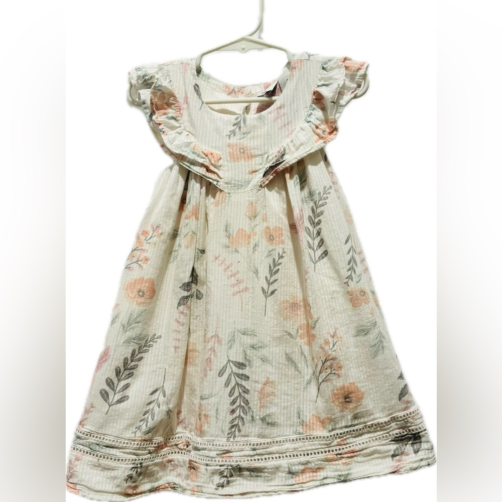 Boho Joie Cream Floral Cotton Dress Ruffle Sleeveless 3T Toddler Girl Kids